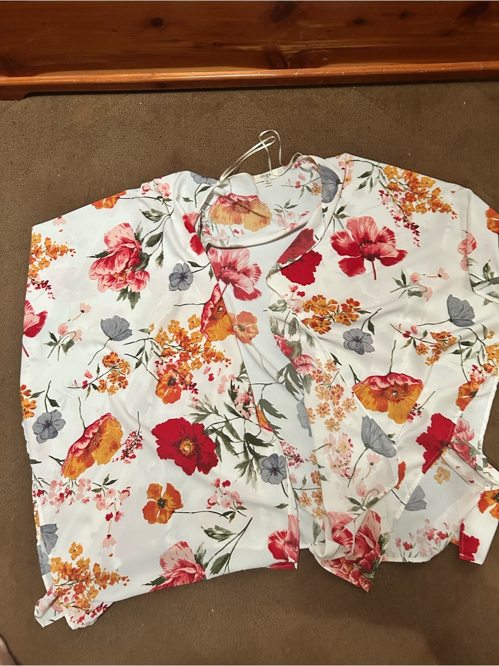 Umgee White Floral Cardigan with Red, Orange, Pink and Gray Flowers
